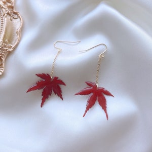 Real Leaf Earrings, Fall Leaf Earrings,Red Leaf Earrings, Maple Leaf Earrings, Fall Earrings, Leaves Earrings, Christmas Gift, Gift for Her image 1
