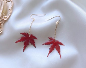 Real Leaf Earrings, Fall Leaf Earrings,Red Leaf Earrings, Maple Leaf Earrings, Fall Earrings, Leaves Earrings, Christmas Gift, Gift for Her