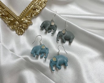 Dangly Elephant Earrings, Charm Earrings, Gift for her, Animal Earrings, Miniature Earrings, Elephant Figure