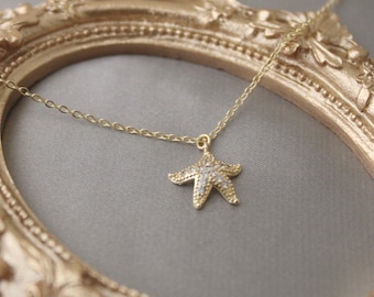 Starfish Necklace 14k Gold Plated Necklace, Gift for Her, Best Friend Gift, Minimalist, Bridesmaid Gift, Ocean, Seashell Jewelry