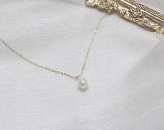 Freshwater Pearl Necklace, Bridal Wedding Bridesmaid Gift, Minimalist Simple Necklace, June Birthstone, 14k Gold Plated, Everyday Jewelry