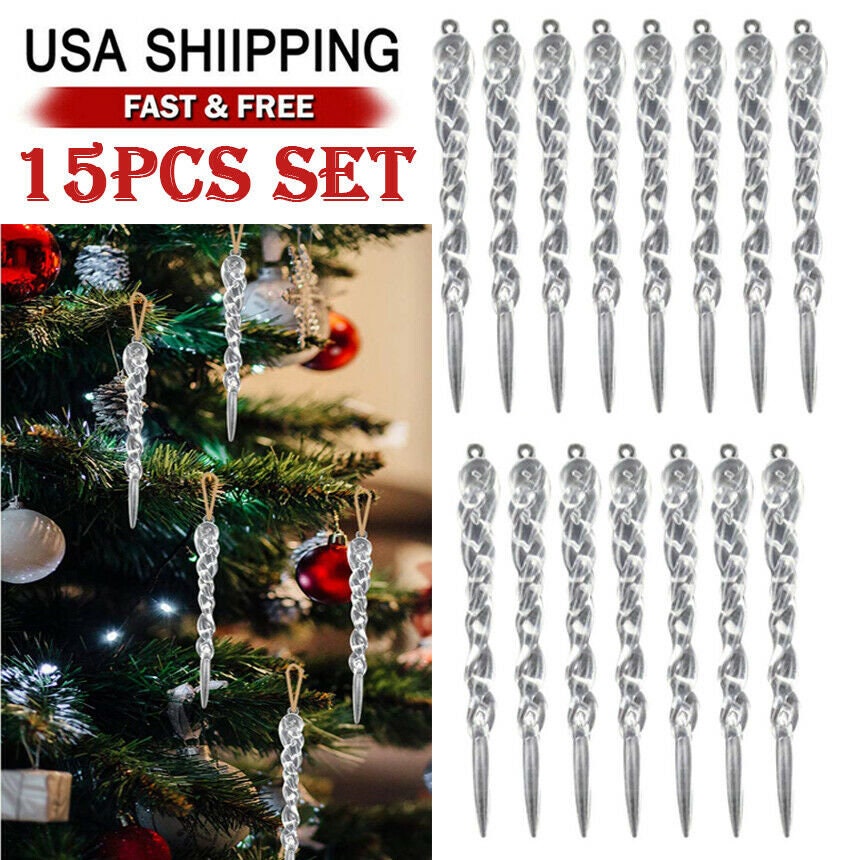 15Pcs Twisted Clear Icicle Christmas Ornaments Tree Home Party Etsy