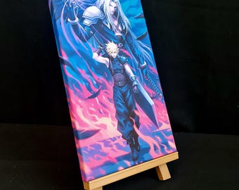 Op gaming geïnspireerde originele Fantasy Warrior Final Sword Flames Design Canvas Wall Art Gift Home Decor Print Art Ready to Hang - Gaming fanart