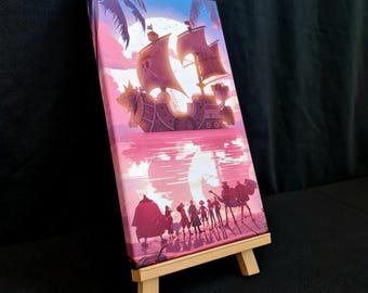 Anime geïnspireerd originele piraten bemanning boot schilderachtig silhouet ontwerp canvas muur kunst cadeau interieur print kunst klaar om op te hangen - anime fanart