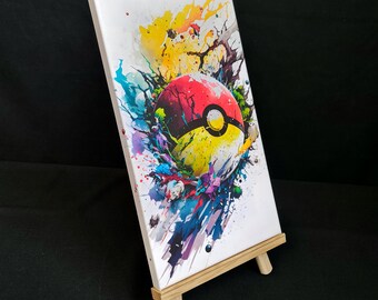 Anime gaming geïnspireerd origineel Poke Ball Splash ontwerp canvas muur kunst cadeau interieur print kunst klaar om op te hangen - anime gaming fanart