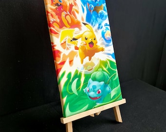 Anime gaming geïnspireerd origineel schattig starter poke ontwerp canvas muur kunst cadeau interieur print kunst klaar om op te hangen - anime gaming fanart