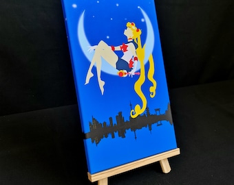 Anime geïnspireerd origineel maan prinses silhouet ontwerp canvas muur kunst cadeau interieur print kunst klaar om op te hangen - anime fanart