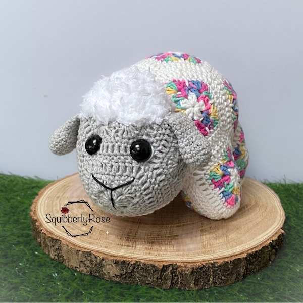 Lenny the Lamb, Sheep African Flower Crochet Pattern, PDF, Digital Download.