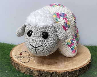 Lenny the Lamb, Sheep African Flower Crochet Pattern, PDF, Digital Download.