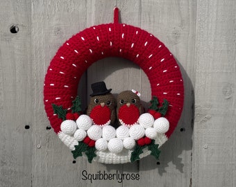 Crochet festive robin wreath pattern, pdf pattern, Christmas present, festive wreath