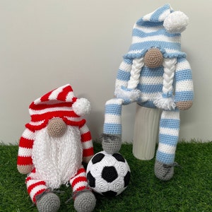 Crochet Stripped football, soccer, gonk, gnome PDF pattern amigurumi ornament.