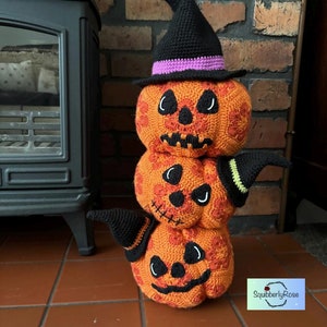 Patrón de adorno de calabaza apilable con flores africanas, descarga digital, amigurumi