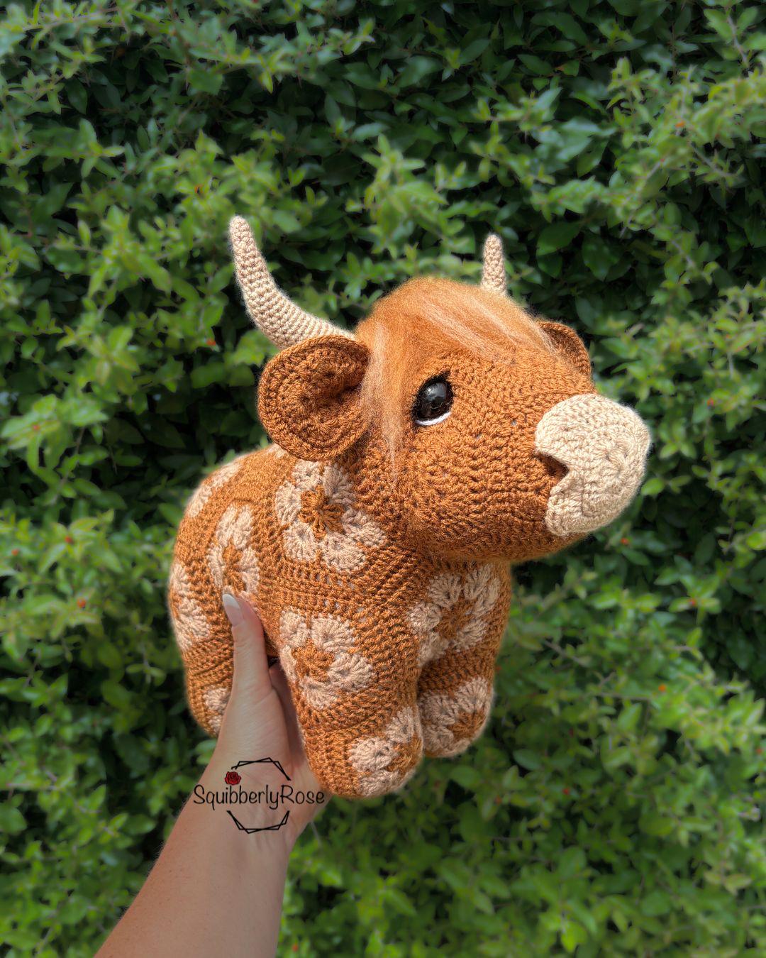 39 Highland Cow Crochet Patterns for Rustic, Fluffy Amigurumi Charm 31 Hewie the African flower Highland Cow Crochet