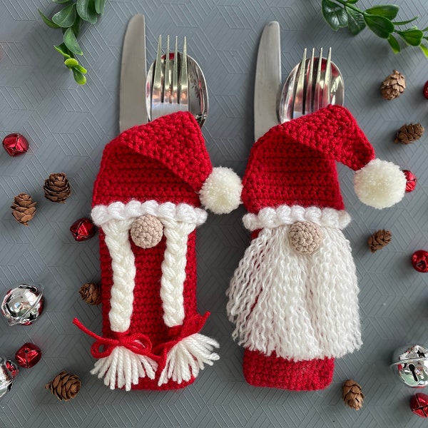 BUNDLE OFFER- Crochet gonk, elf and snowman cutlery holders patterns, PDF set of 3 beginner friendly digital download patterns