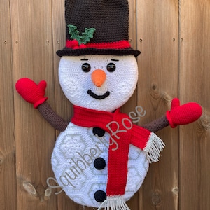Crochet African flower festive Christmas Snowman wreath, PDF, DOWNLOAD pattern