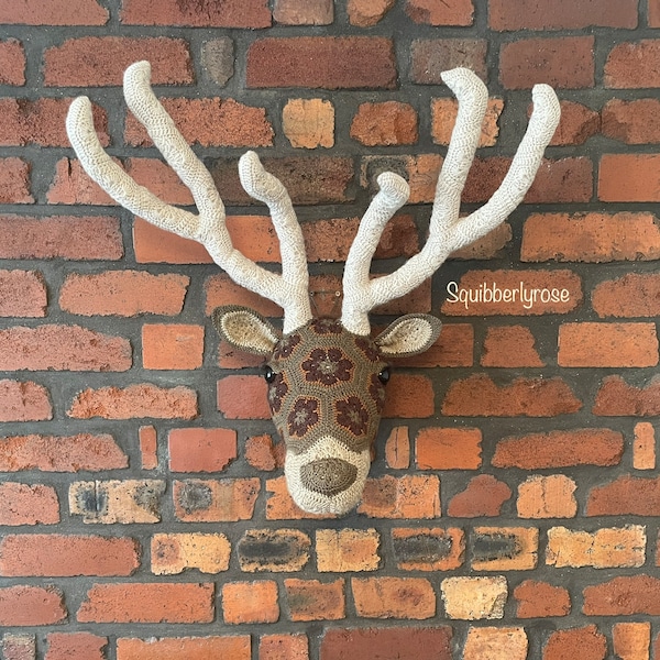 Stevie the African Flower Crochet Stag Deer Head, PDF pattern only, digital download, Faux Taxidermy wall decor.