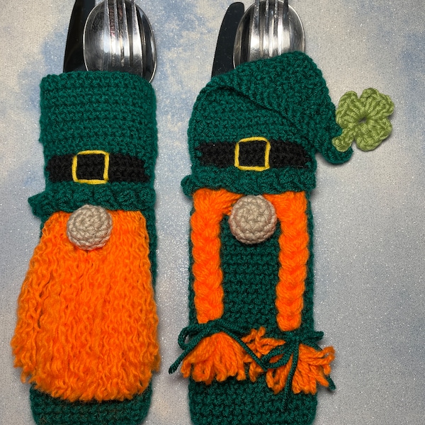 Crochet Gonk Gnome St Patricks cutlery holder pattern PDF digital download