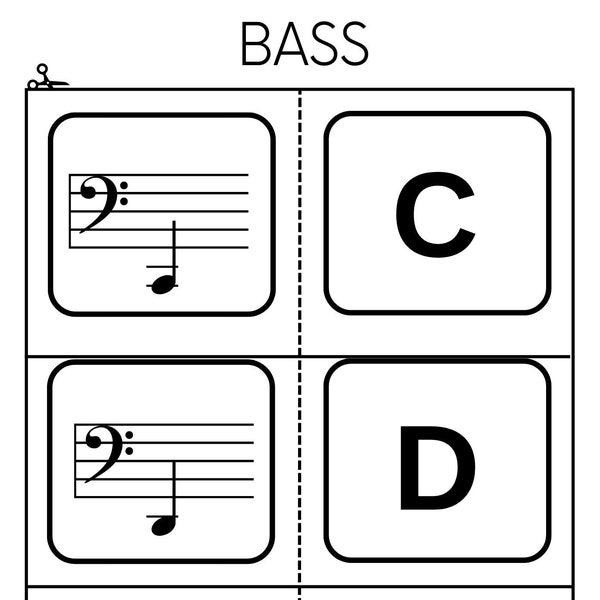 Printable Music Note Flash Cards Bass Clef Printable Flashcards Beginner Musicians and Kids Easy to Read Music Theory Memorization Tool PDF