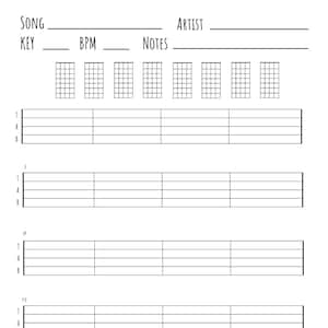 Banjo Tabs and Chords: Printable Blank Sheet Music (Instant Download)