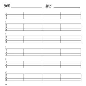 Könnte beinhalten: Ein leeres Blatt Papier mit Zeilen zum Aufschreiben von Songtexten und dem Namen des Künstlers. Das Papier ist in Abschnitte mit den Nummern 1, 5, 9, 13, 17, 21, 25 und 29 unterteilt. Jeder Abschnitt hat drei Zeilen mit den Bezeichnungen "I", "A" und "B".