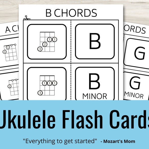 Ukulele Chord Flash Cards Printable at Home Ukelele Quiz Test Uke Students Teacher Resource Easy to Read Beginners New Years Resolution