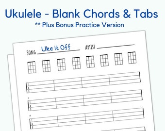 Ukelele blanco tabbladen en akkoordenschema (direct downloaden) Blanco bladmuziek Deluxe Ukelele akkoordenschema Uke Tabulatuur Ukelele voor iedereen