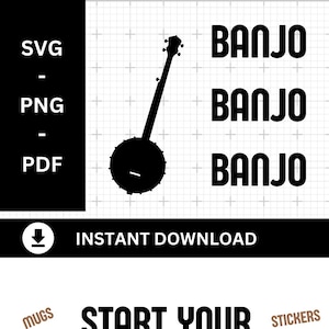 Bluegrass Banjo SVG: 5-String Instrument, Cricut Silhouette (Digital Download)