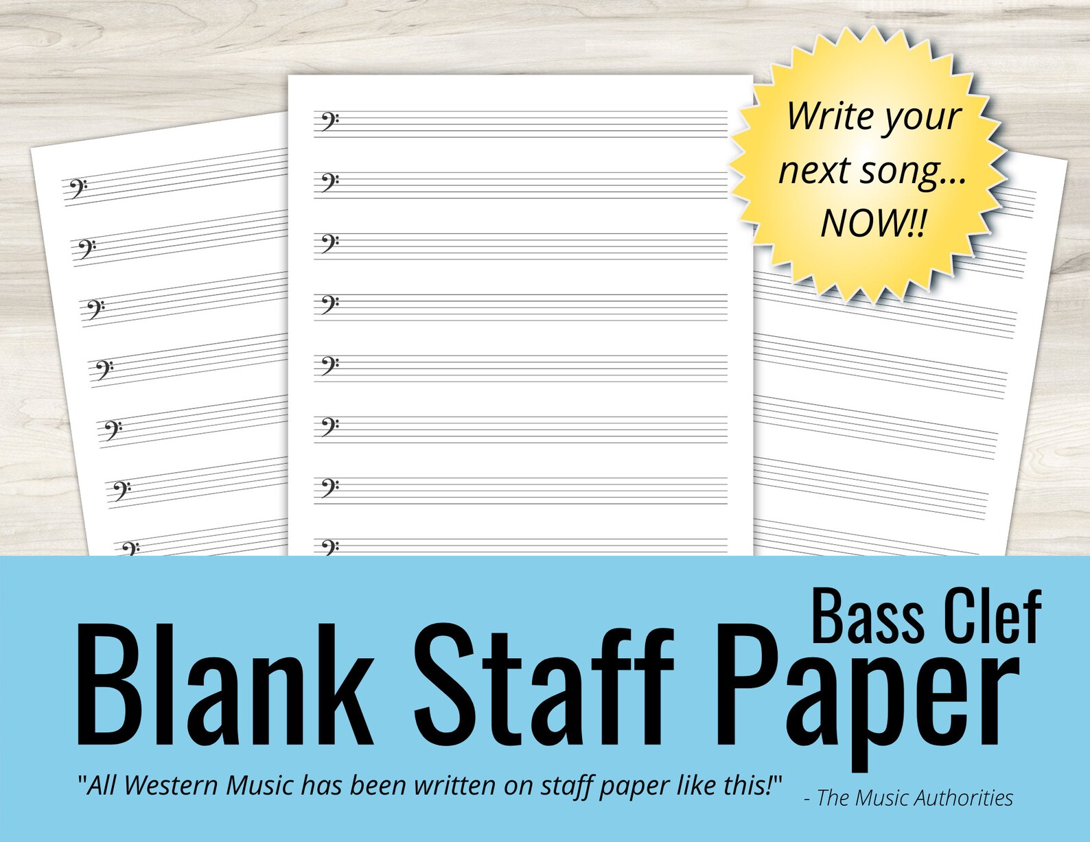 Big Blank Music Notation Sheet, Printable Staff Paper, Bass Clef