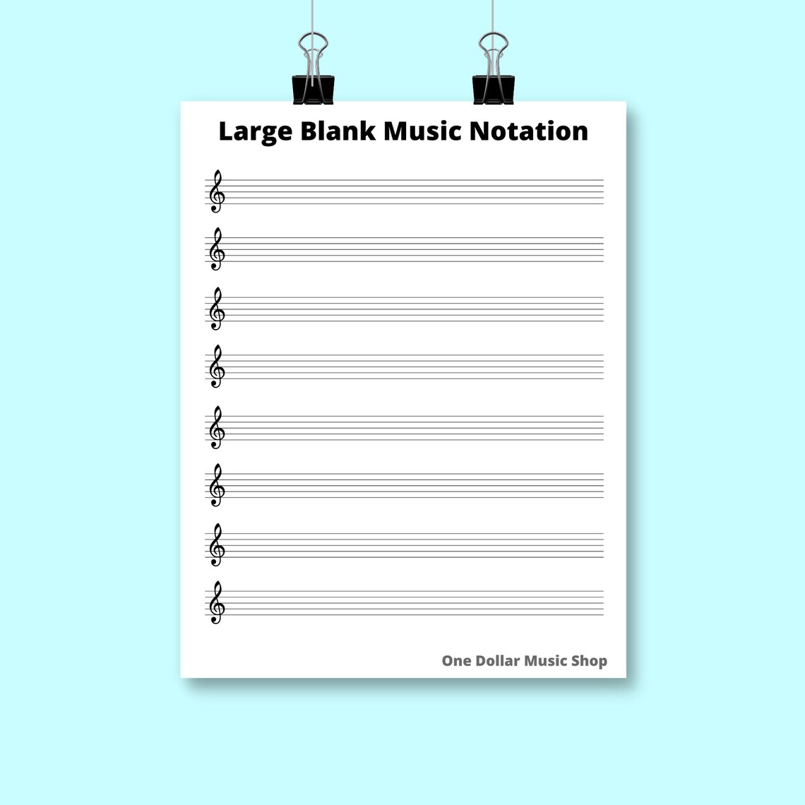 Big Blank Music Notation Sheet, Printable Staff Paper, Bass Clef