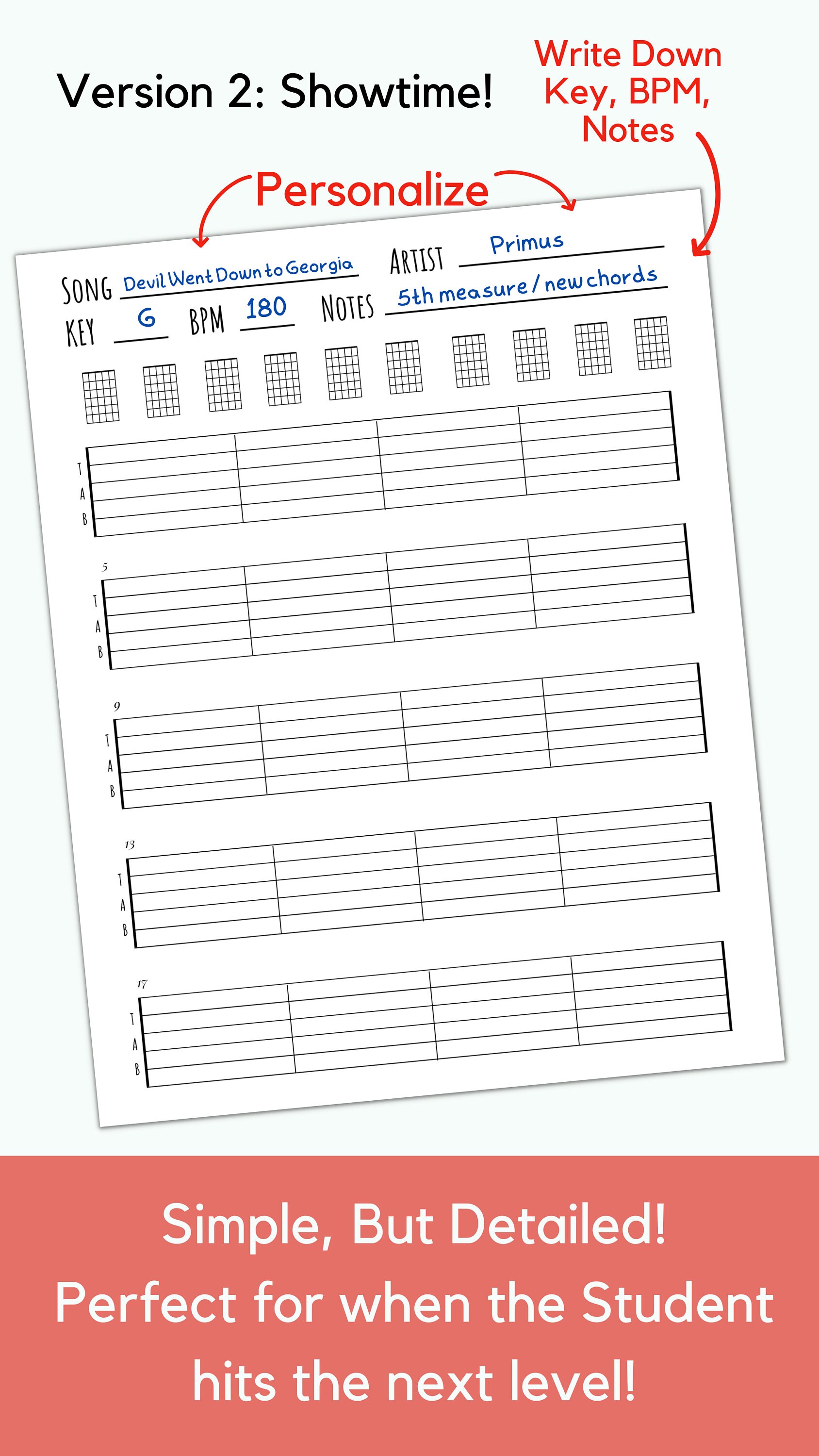 Guitar Blank Tabs &amp; Chords Chart Instant Download Blank Sheet Music ...