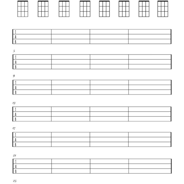 Ukulele lege tabbladen & akkoorden grafiek Instant Download blanco bladmuziek Ukelele minimalistische Uke-tabulatuur voor iedereen New Years resolutie