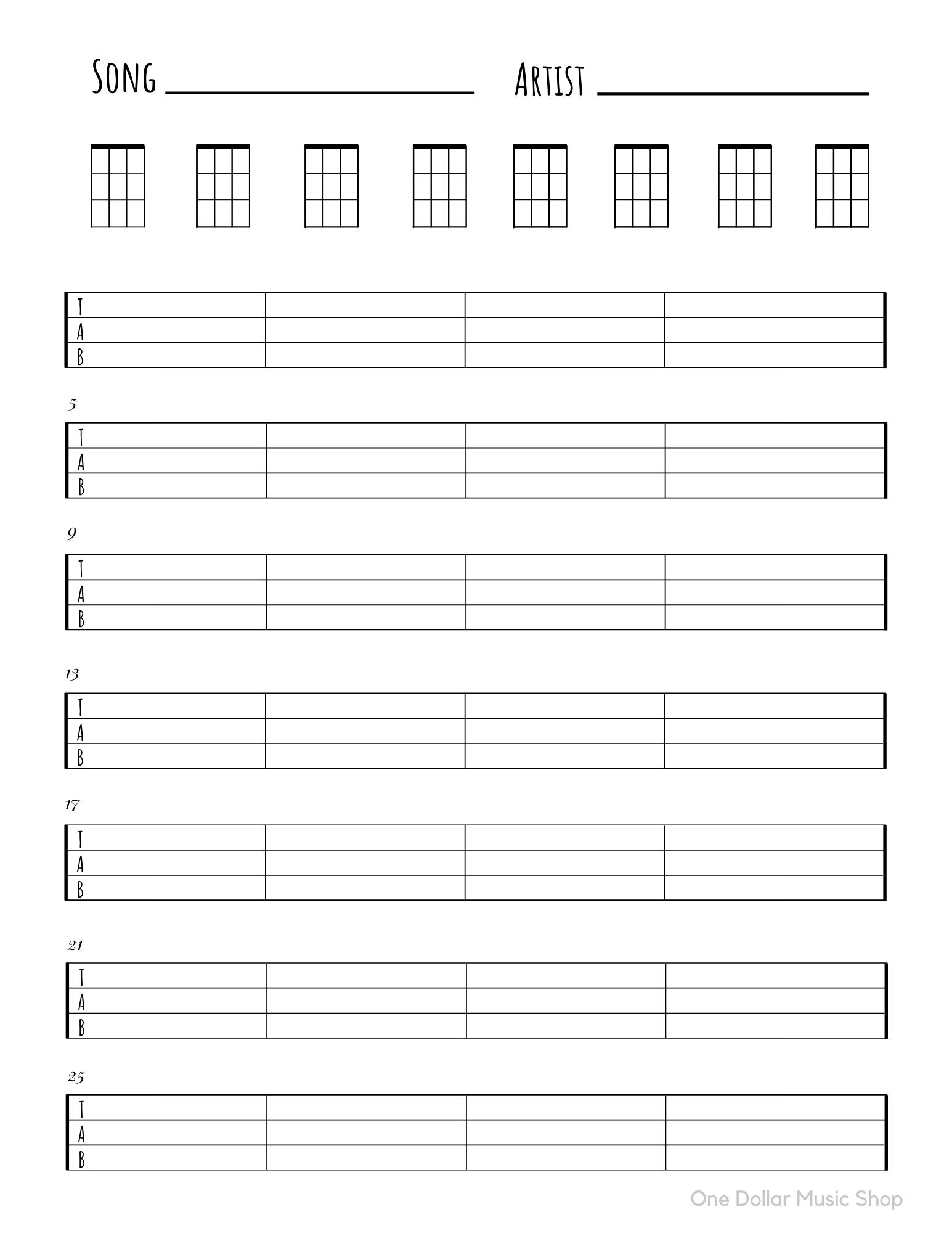 Ukulele Blank Tabs & Chords Chart Instant Download Blank Sheet Music Ukulele Blank Tabs & Chords Chart Instant Download Blank Sheet Music