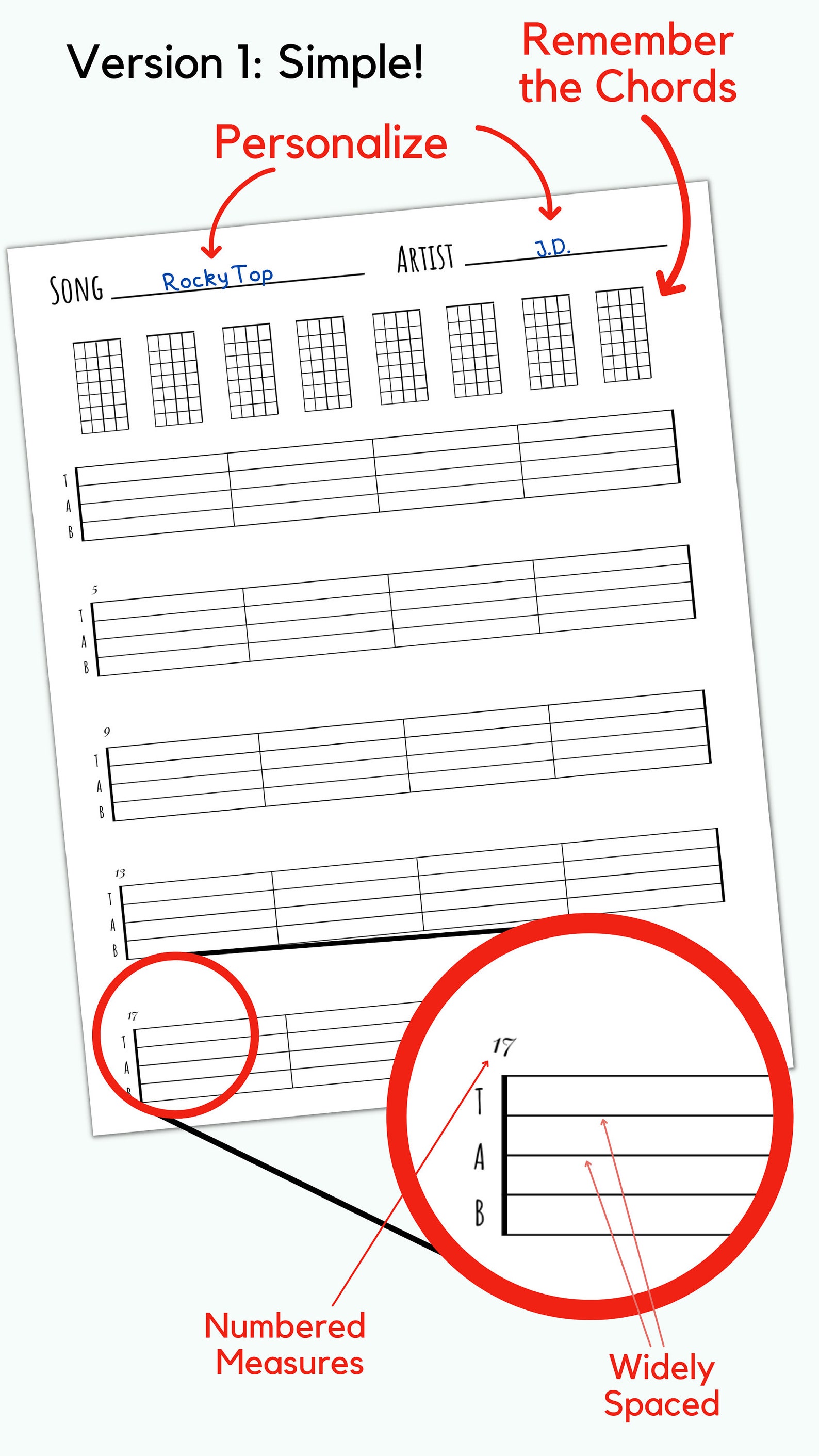 Banjo Tabs and Chords: Printable Blank Sheet Music (instant Download ...