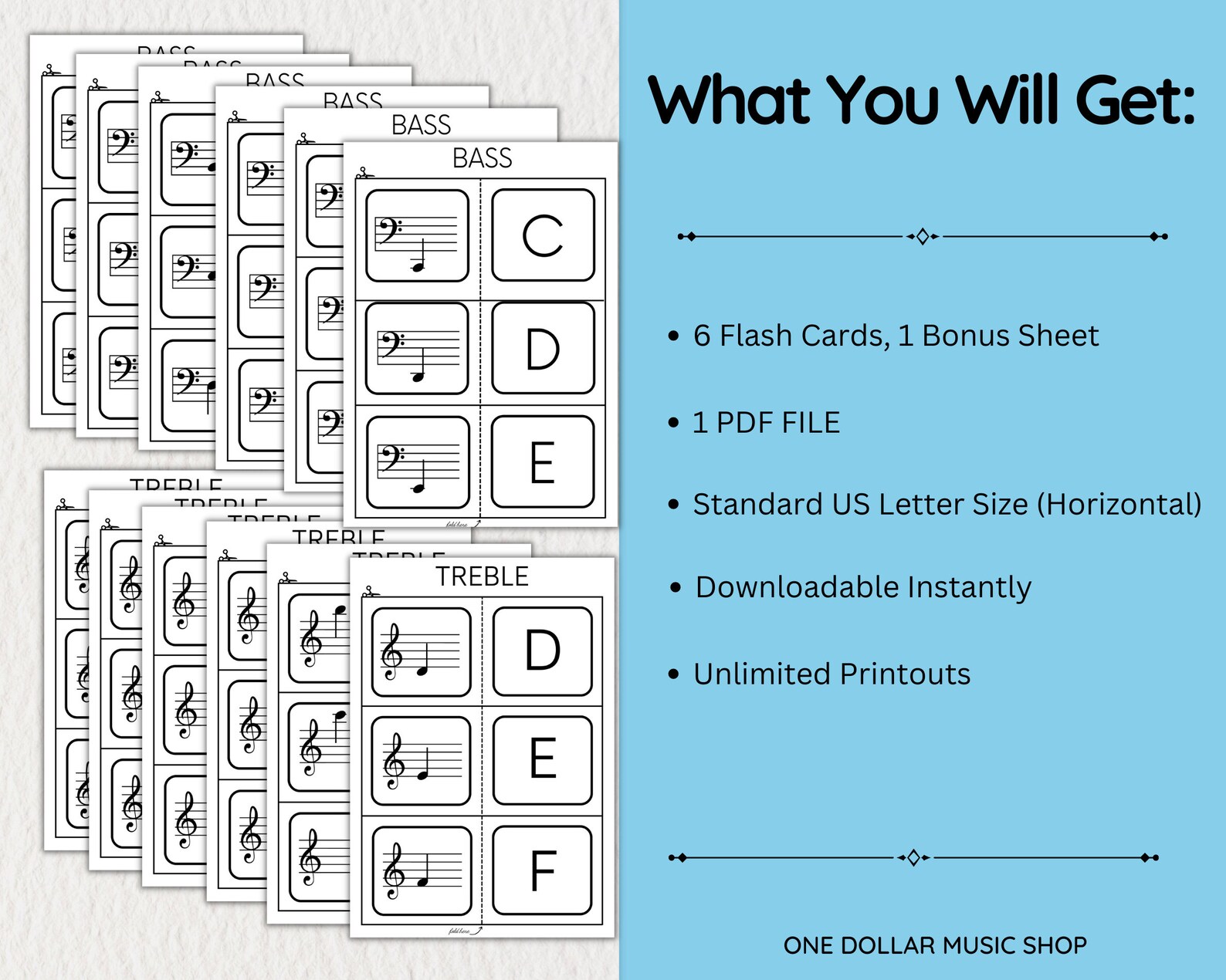 Music Note Flashcards Bundle Learn All the Notes Treble Clef Bass Clef Flashcards for Beginner