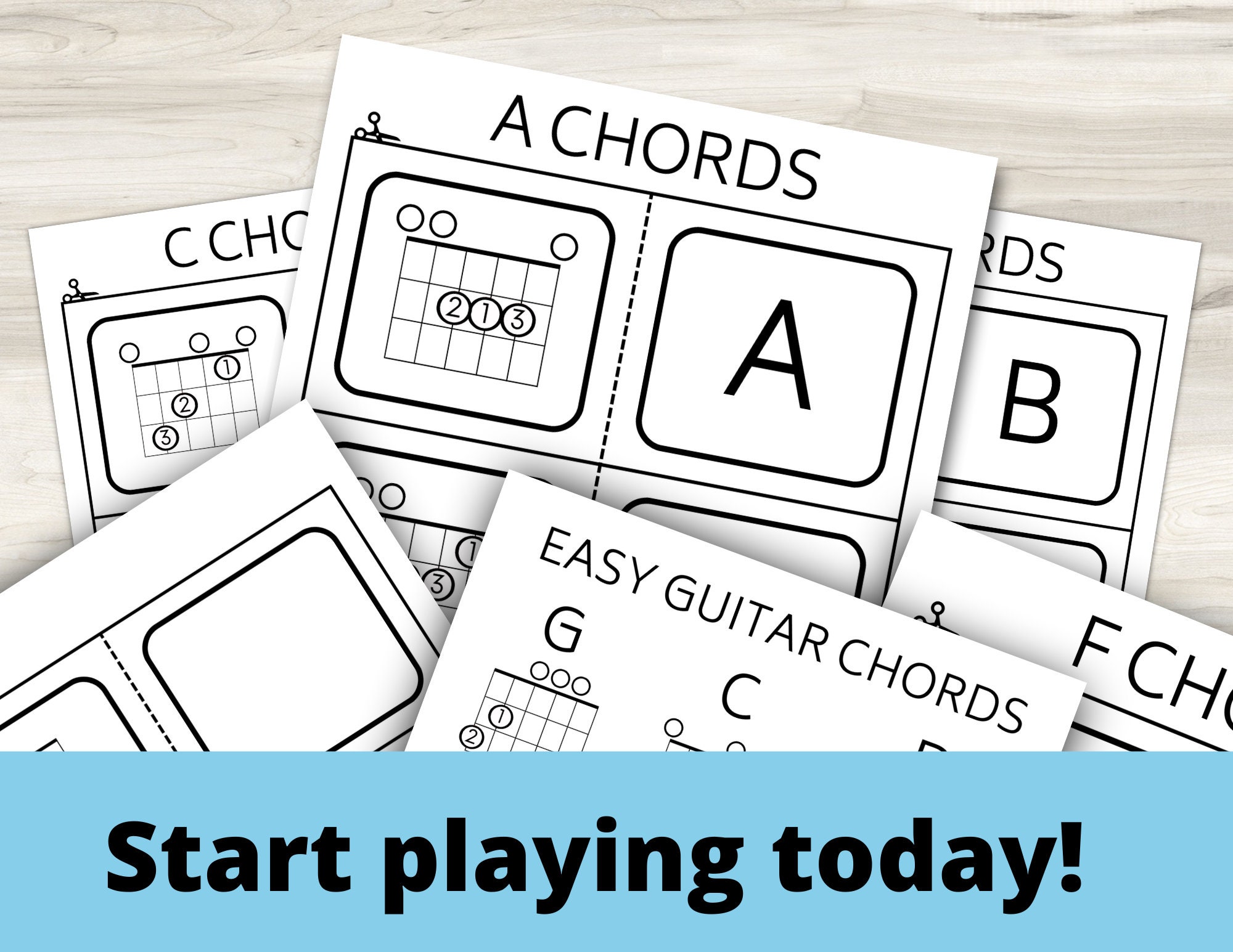 Guitar Flashcards for Chords Printable at Home Music Instant Download