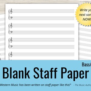 Big Blank Music Notation Sheet, Printable Staff Paper, Treble and Bass Clef (Instant Download - Large Print)
