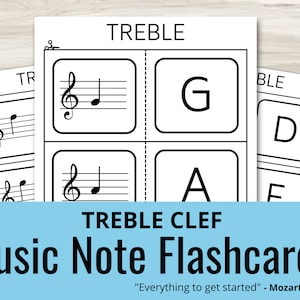 Tarjetas didácticas con notas musicales de clave de sol, tarjetas didácticas imprimibles en casa para músicos principiantes y niños, herramienta de memorización de teoría musical fácil de leer