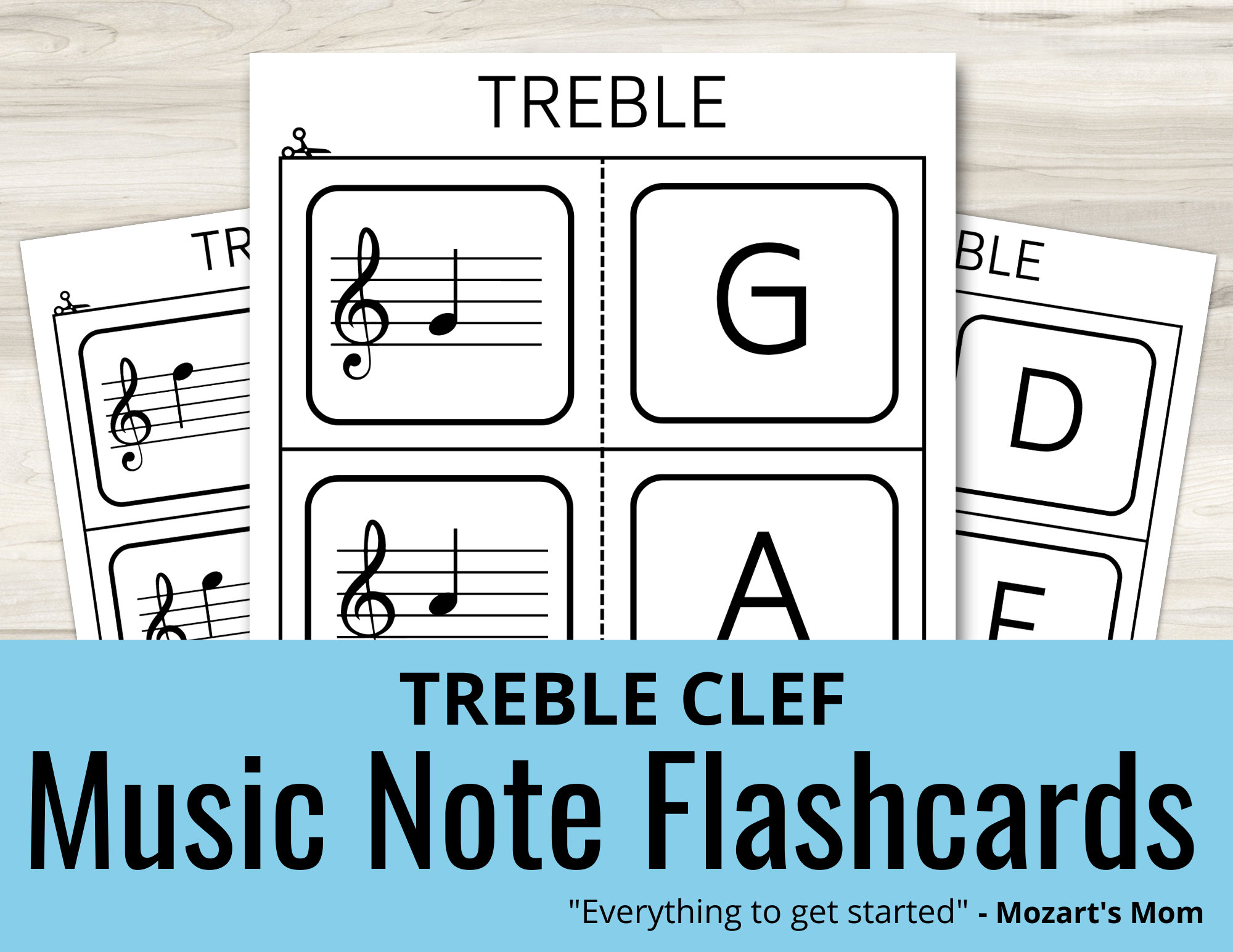 Treble Clef Music Note Flash Cards Printable at Home Flashcards for Beginner Musicians and Kids