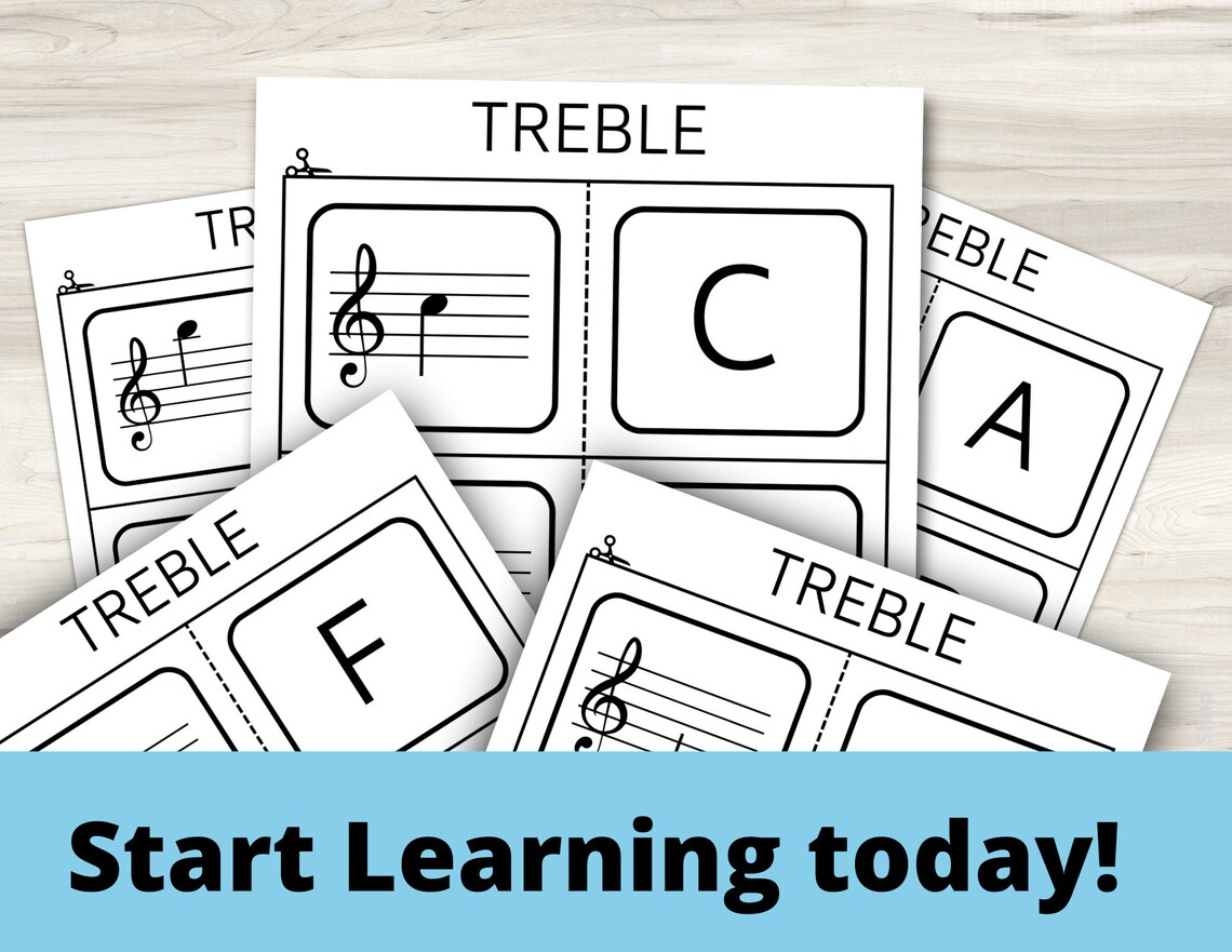Treble Clef Music Note Flash Cards Printable at Home Flashcards for