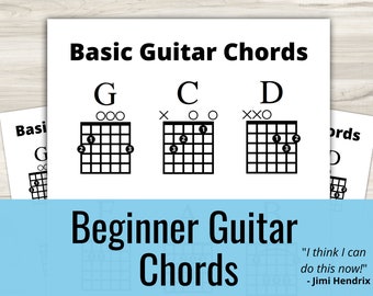 Beginner Guitar, Basic Chords Sheet (Instant Download) Learn to Play Guitar New Years Resolution