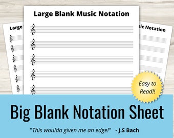 Big Blank Music Notation Sheet, Printable Staff Paper (Instant Download - Large Print)