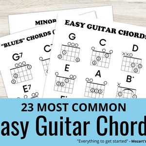 A picture of three US Standard letter papers that display 8 guitar chords on each. Each page his the fingerings written on the chord and notes at the bottom of the page on how to play them.