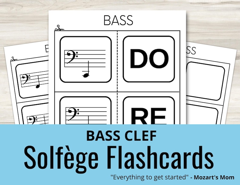 Bass Clef Solfège Flash Cards Printable at Home Do Re Me Flashcards for ...
