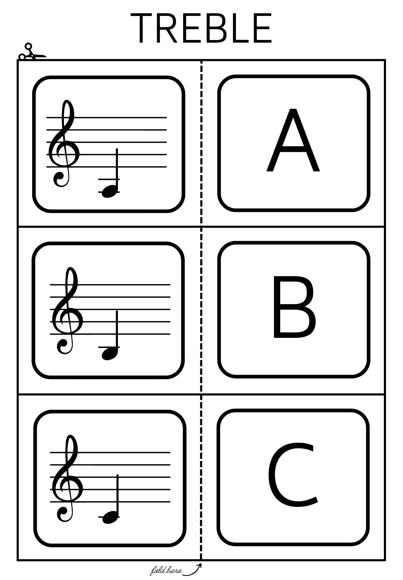 Treble Clef Music Note Flash Cards Printable at Home Flashcards for