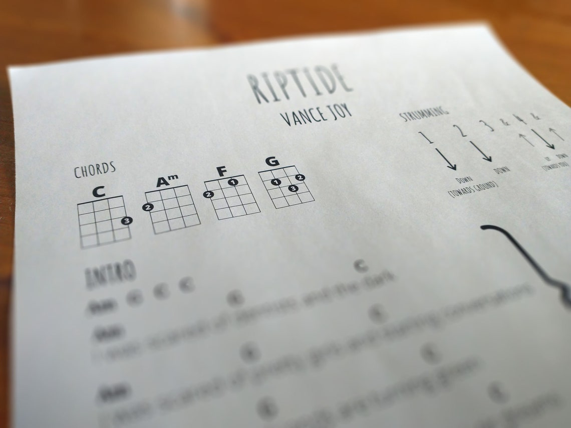 Riptide Easy Ukulele Song Vance Joy Ukulele Chords Etsy