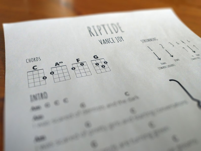 Riptide Easy Ukulele Song Vance Joy Ukulele Chords Etsy