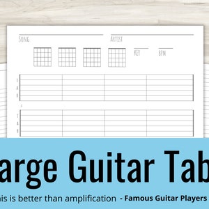 Guitar Blank Tabs & Chords Chart (Instant Download) Blank Sheet Music Guitar Chord Chart Tablature Landscape Layout New Years Resolution