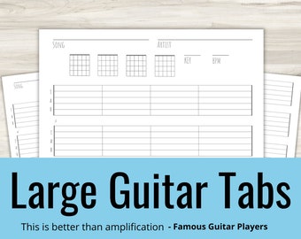 Guitar Blank Tabs & Chords Chart (Instant Download) Blank Sheet Music Guitar Chord Chart Tablature Landscape Layout New Years Resolution