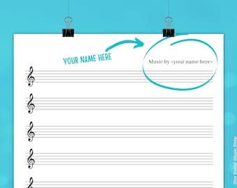 Custom Music Sheet: Personalized Blank Staff Paper (Digital Download - 24hrs or less wait time)