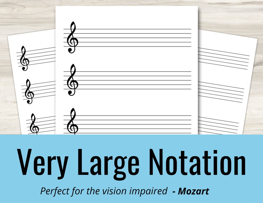Very Large Music Notation Sheet, Printable Staff Paper Sight Vision Impaired (instant Download - Large Print) Sightless - Etsy for Free Printable Large Staff Paper
